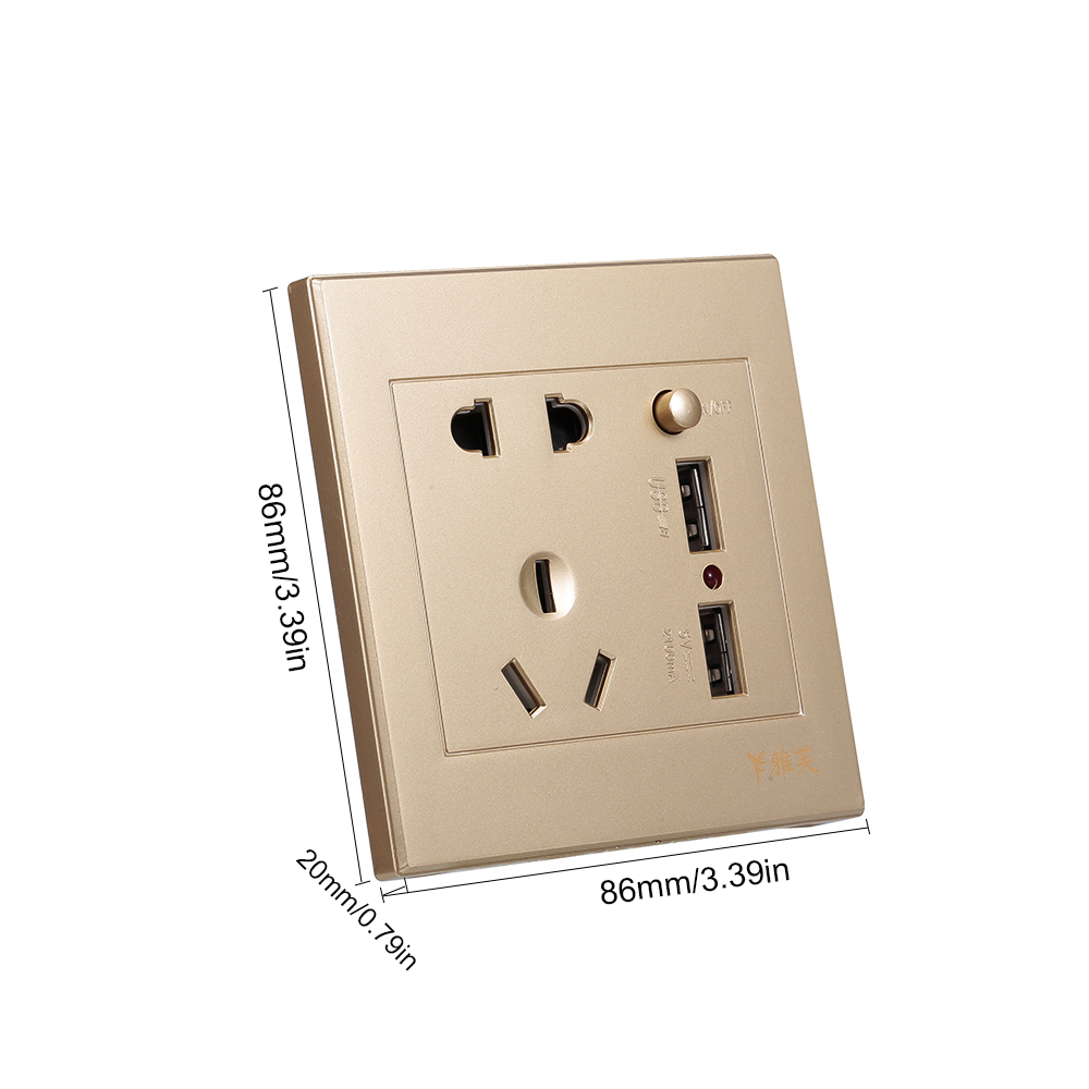 Ổ Cắm Điện Treo Tường Với 2 Ổ Cắm Và 2 Cổng USB, Màu Vàng