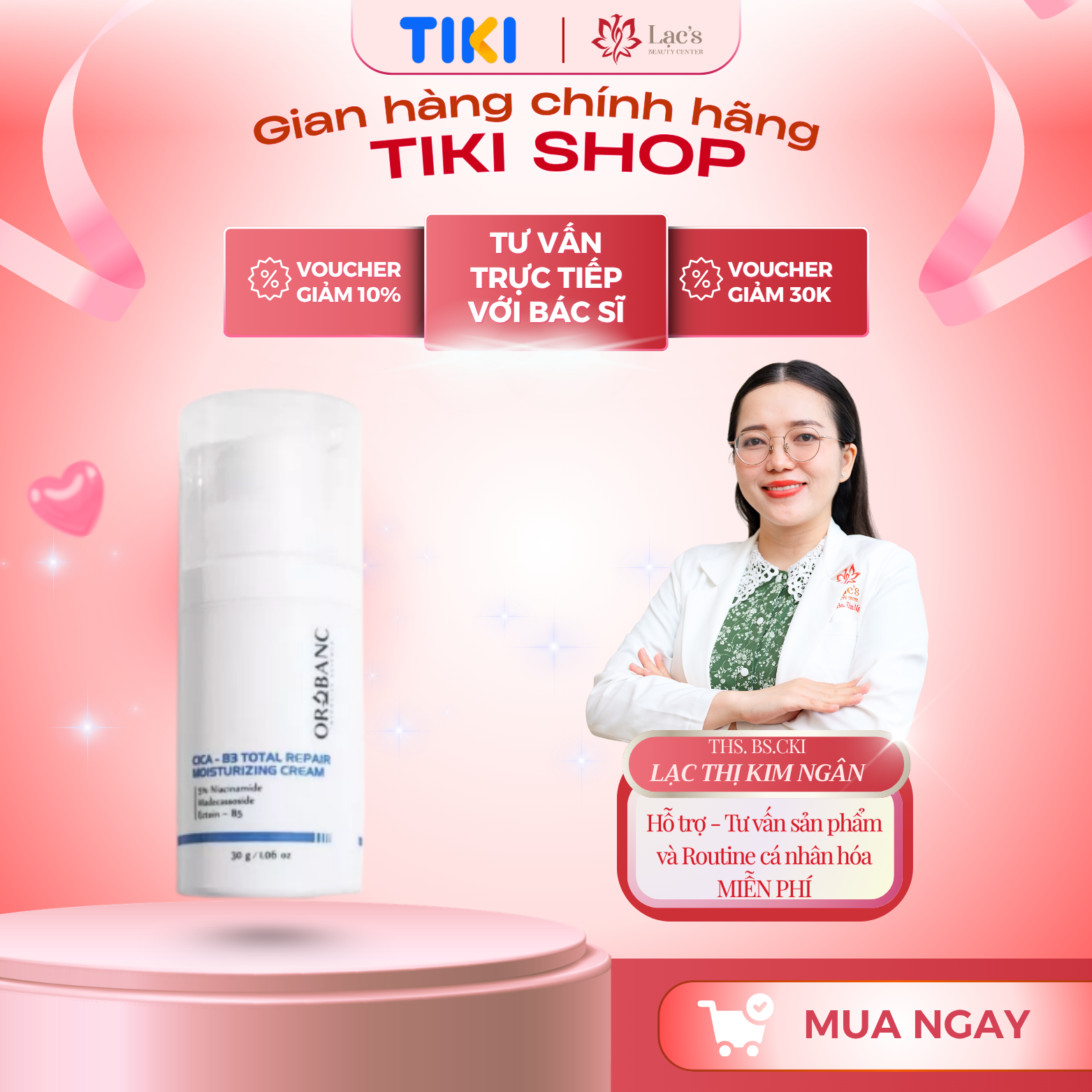 Kem dưỡng ẩm phục hồi Orobanc Cica - Ecto moisturizing cream 30g cho mọi loại da