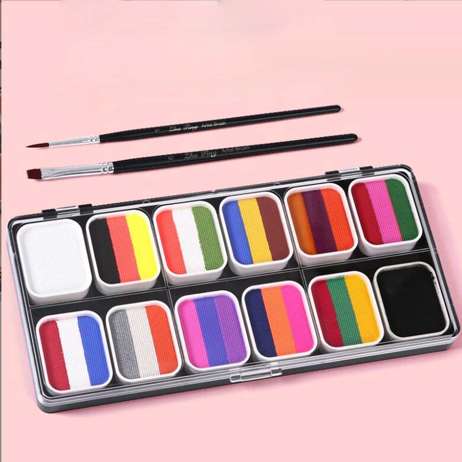 Face Body Paint with 2 Brushes Makeup Pigment Palette for Music Festival
