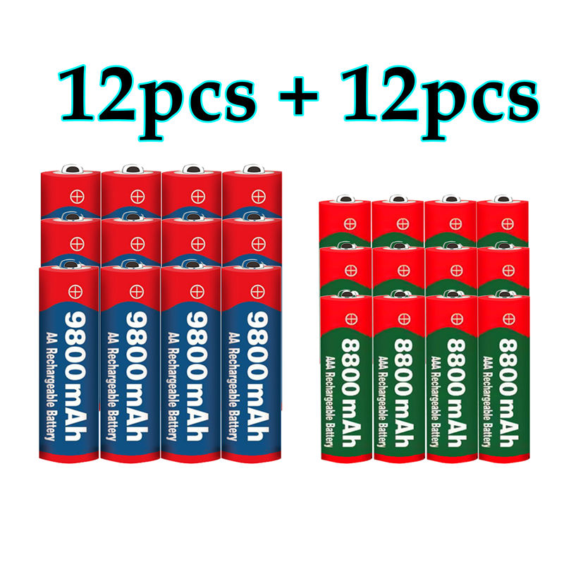 2022 Mới Pin Sạc 1.5V AA 9800 MAh + 1.5V AAA 8800 MAh Alkaline1.5V Cho Đồ Chơi Đồng Hồ Pin Máy Ảnh Màu Sắc: Vàng