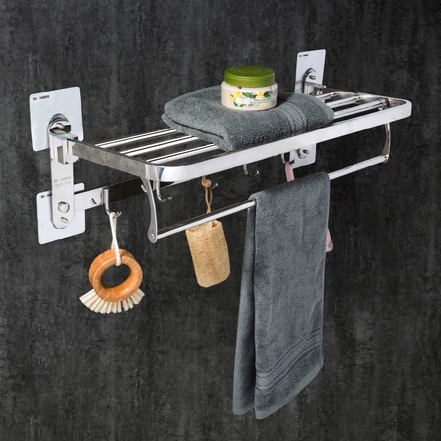 Giá treo khăn inox 304 dán tường - Kệ treo khăn - vắt khăn nhà tắm đa năng gấp gọn