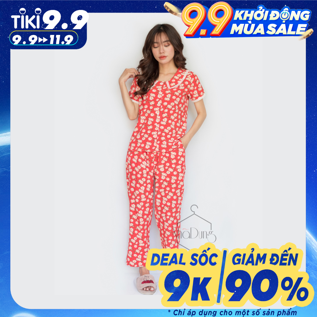 Đồ mặc nhà đồ bộ dài nữ lụa in họa tiết hoa có túi siêu dễ thương siêu mát dưới 70kg