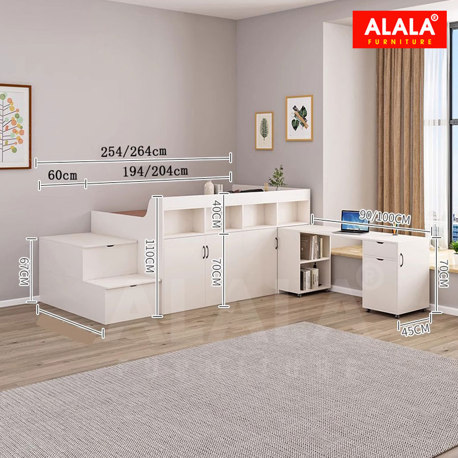 Giường tầng thấp ALALA161 đa năng/ Miễn phí vận chuyển và lắp đặt/ Đổi trả 30 ngày/ Sản phẩm được bảo hành 5 năm từ thương hiệu ALALA/ Chịu lực 700kg