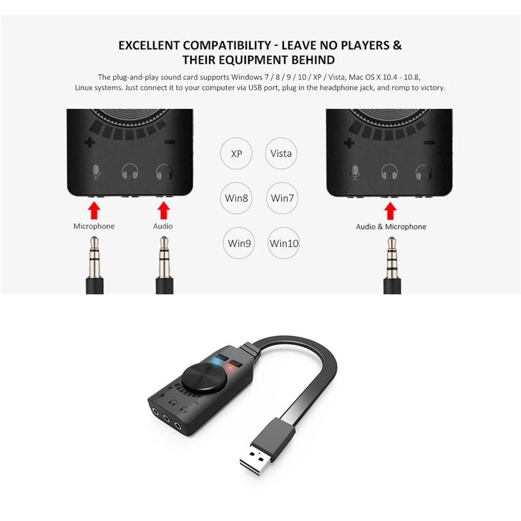 Virtual 7.1 Channel Audio Usb adapter Sound Card Adapter 3.5mm one key 7.1CH