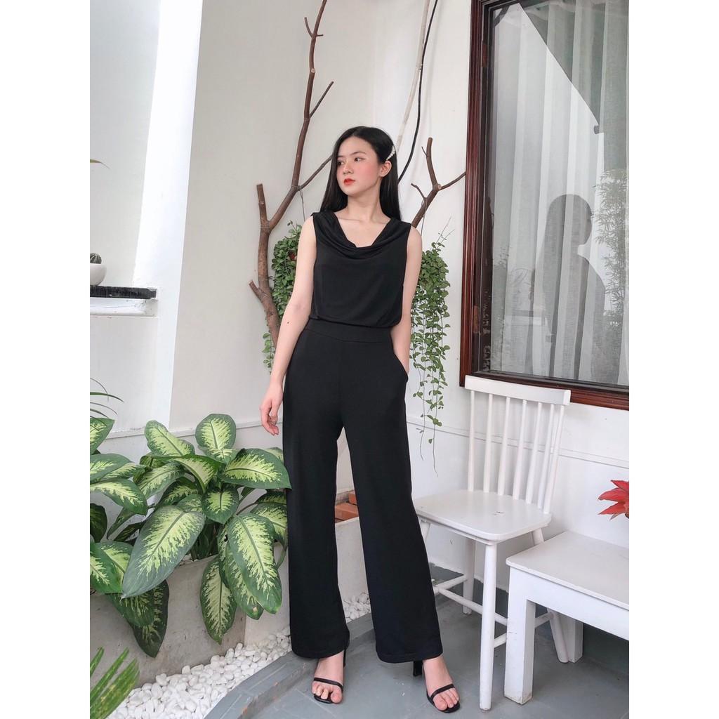 SET BỘ 4 ĐEN XANH CAM NUDE ÁO CỔ BÈO+QUẦN TÂY DÀI- Freesize