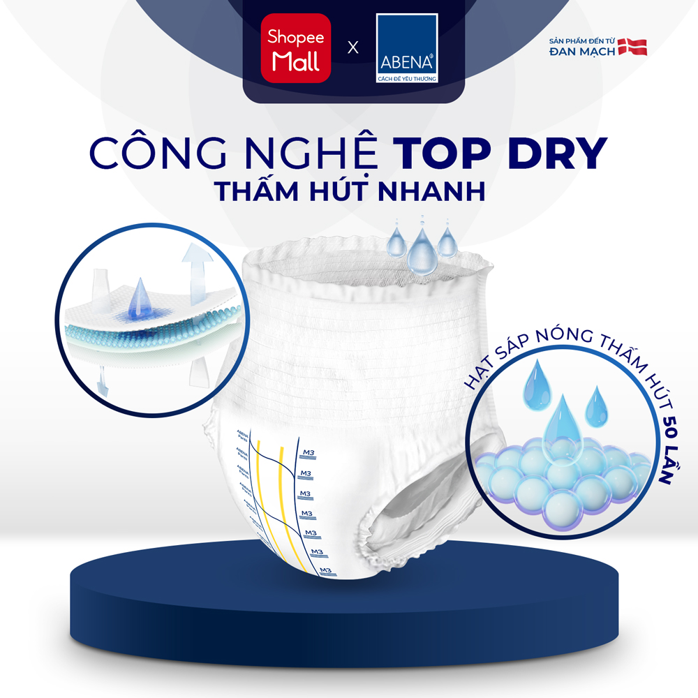 Tã quần người lớn Abena Pants Premium M3 gói 15 miếng thấm hút 2.400ml - Nhập khẩu Đan Mạch
