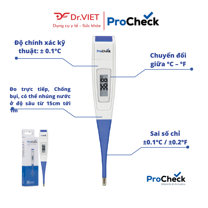 Nhiệt Kế Điện Tử Dạng Bút Procheck MT1P21 Chính Hãng. Dễ sử dụng, đo nhanh, chính xác, cho kết quả sau 30 giây. Thông báo bằng tiếng bíp, có cảnh báo sốt.