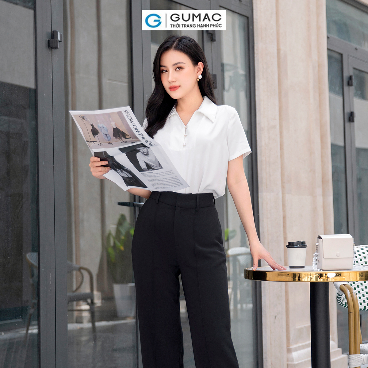 Quần tây nữ phom suông rộng giấu nút chiết ly công sở thanh lịch tôn dáng thời trang GUMAC QD09024