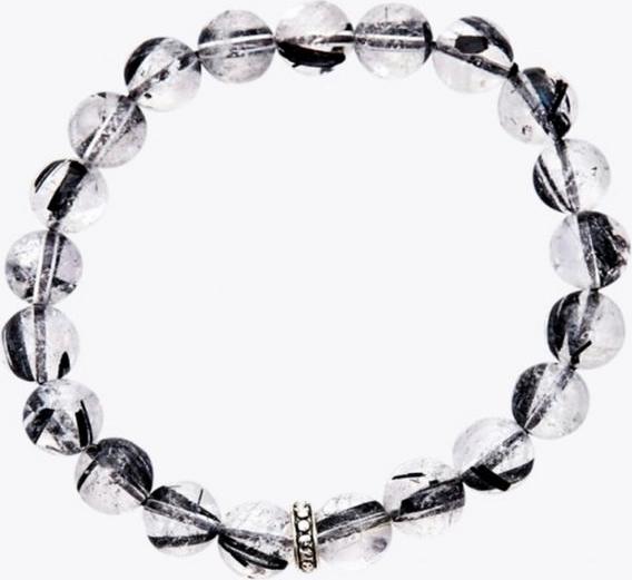 Vòng Tay Đá Thạch Anh Trắng Tóc Đen Charm Bạc Thái - Kim Thủy