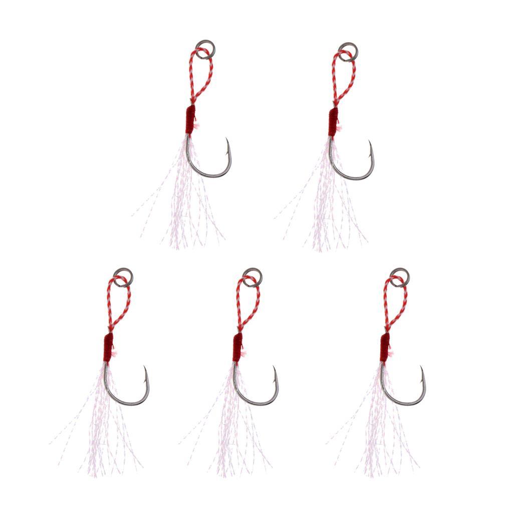 5Pcs Assist Hooks Metal Jigging Saltwater Fishing Hook with Super Strong PE Fishing Line