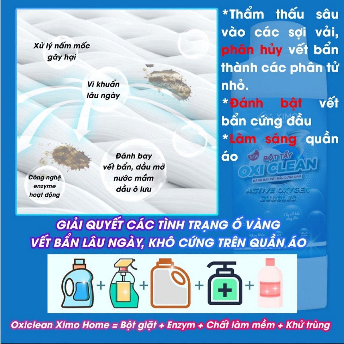Bột tẩy vết bẩn đa năng - Tẩy vết bẩn, nấm mốc, ố vàng, khử khuẩn an toàn