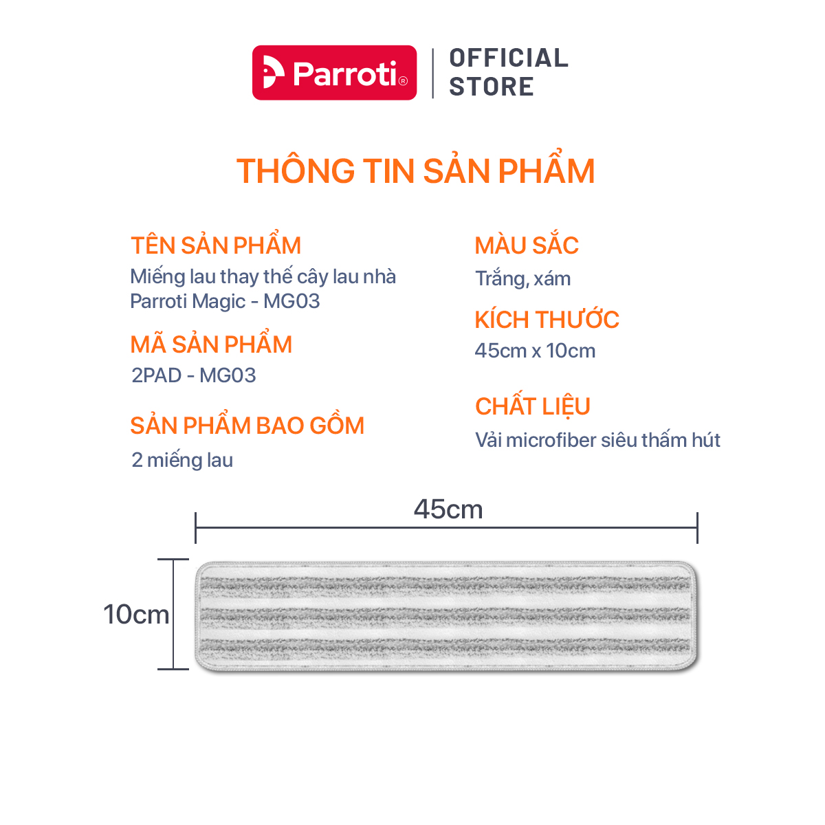 Miếng lau thay thế cây lau nhà tự vắt, xoay 360 độ tích hợp gạt nước Parroti Magic - MG03