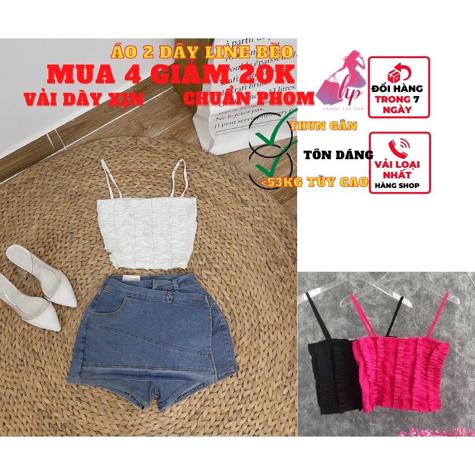 Áo 2 dây nữ kiểu line bèo croptop đẹp ôm body thun gân màu trắng đen cực dễ thương hàn quốc A110