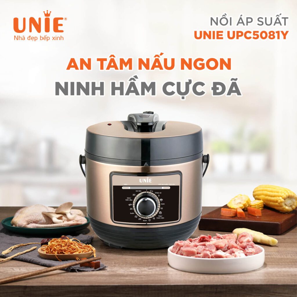 Nồi Áp Suất Điện Unie UPC5081Y, 900w-1.0Lit, Lòng Nồi 5 Lớp Dày 2.2mm Phủ Ceramic, Hàng Chính Hãng