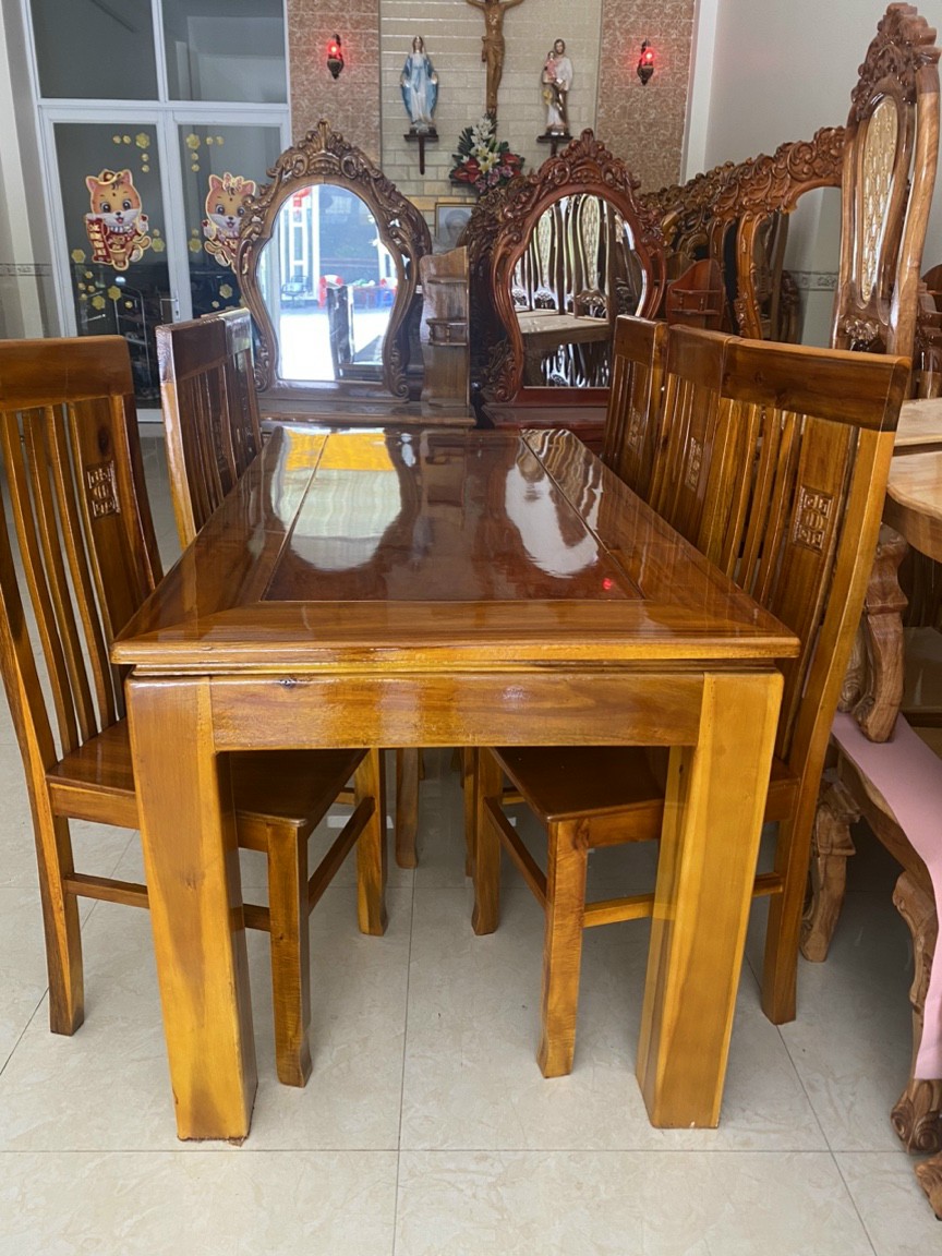 Bàn ăn gỗ tràm 6 ghế cao cấp