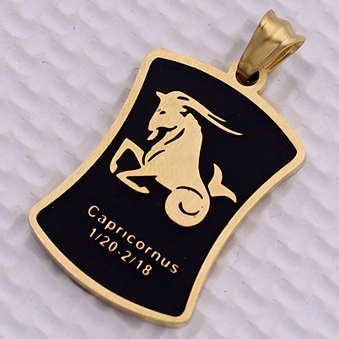 Mặt dây chuyền cung Ma Kết - Capricorn inox vàng kèm vòng cổ dây da đen, Cung hoàng đạo