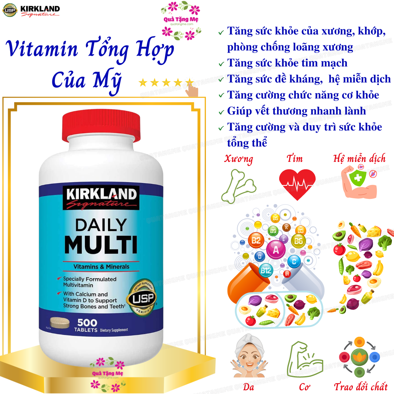 Thưc phẩm bổ sung Vitamins Tổng hợp Kirkland Daily Multi Vitamins (500 Viên) - Nhập khẩu Mỹ