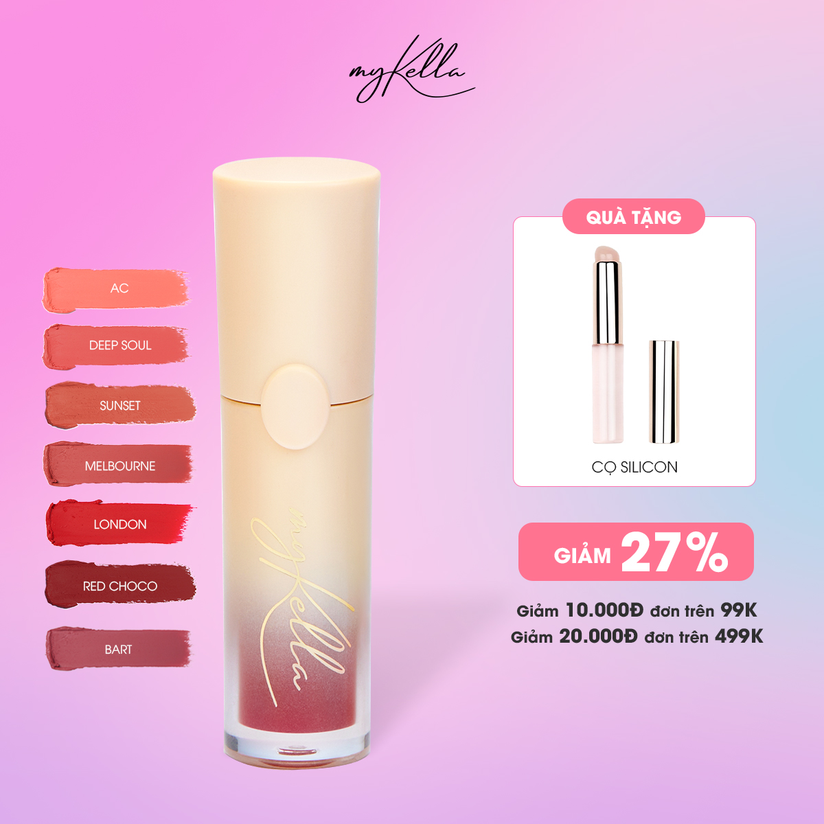 Son Kem Lì myKella Thuần Chay, Mịn Mượt, Dưỡng Môi Chống Thâm - KISSABLE MATTE LIP CREAM 5ml