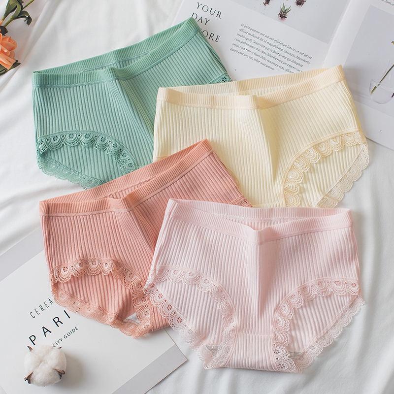 Quần lót nữ cotton gân tăm viền ren điệu đà sexy QLN03