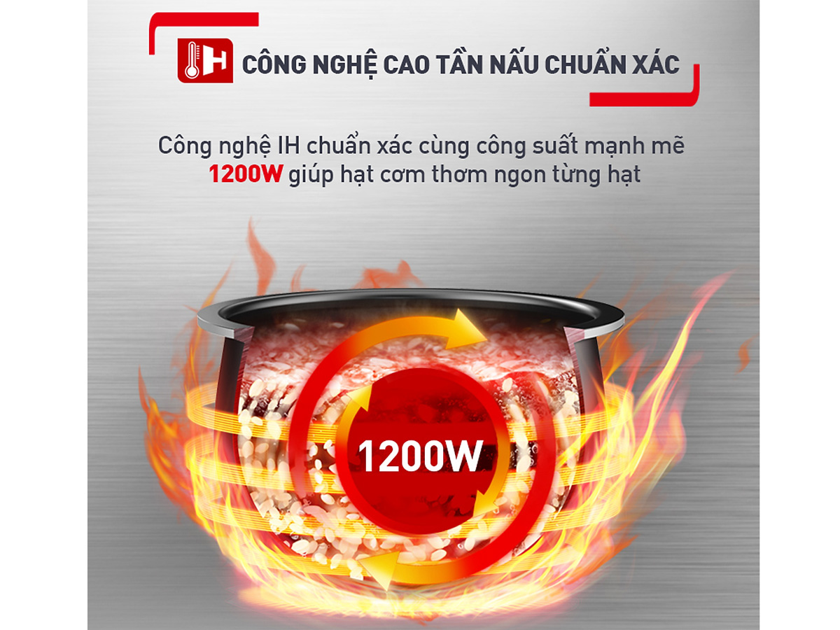 Nồi cơm điện cao tần Tefal RK818A68, Công suất 1200W, Dung tích 1,8 lít, Lòng nồi dạng niêu dày 2 mm với kết cấu là 6 lớp, Hàng chính hãng -  Bảo hành 2 năm