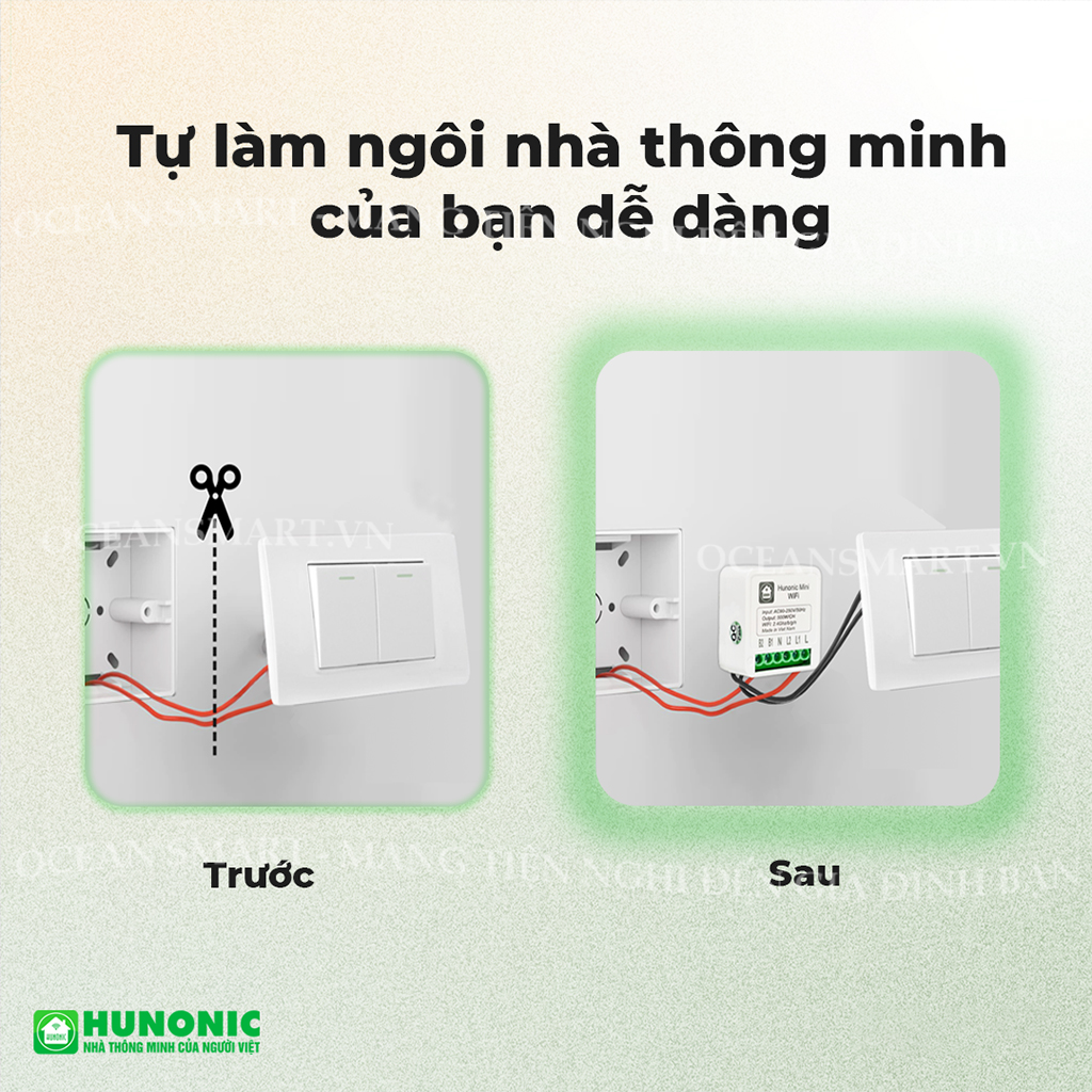 Công Tắc Thông Minh Wifi Hunonic Mini, Công Tắc Điều Khiển Từ Xa Qua Điện Thoại - HNMN02