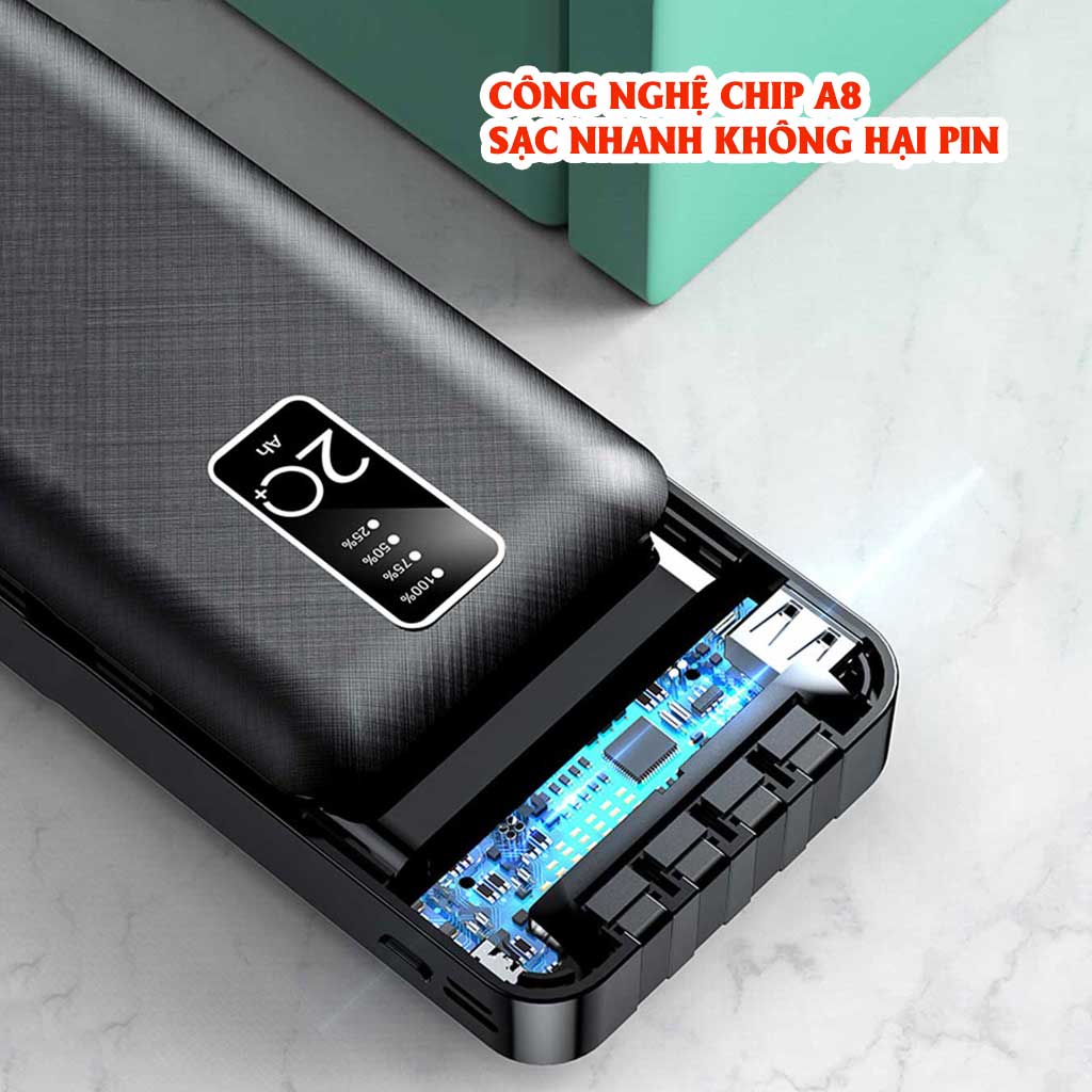 Pin Sạc Dự Phòng 20.000mAh HXSJ - 2 Cổng Sạc Vào Type-C/Micro Tích hợp sẵn 4 đầu sạc chuyên dụng tiện lợi - HÀNG CHÍNH HÃNG