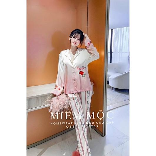BỘ PIJAMA LỤA DÀI QC CAO CẤP CÀNH HỒNG