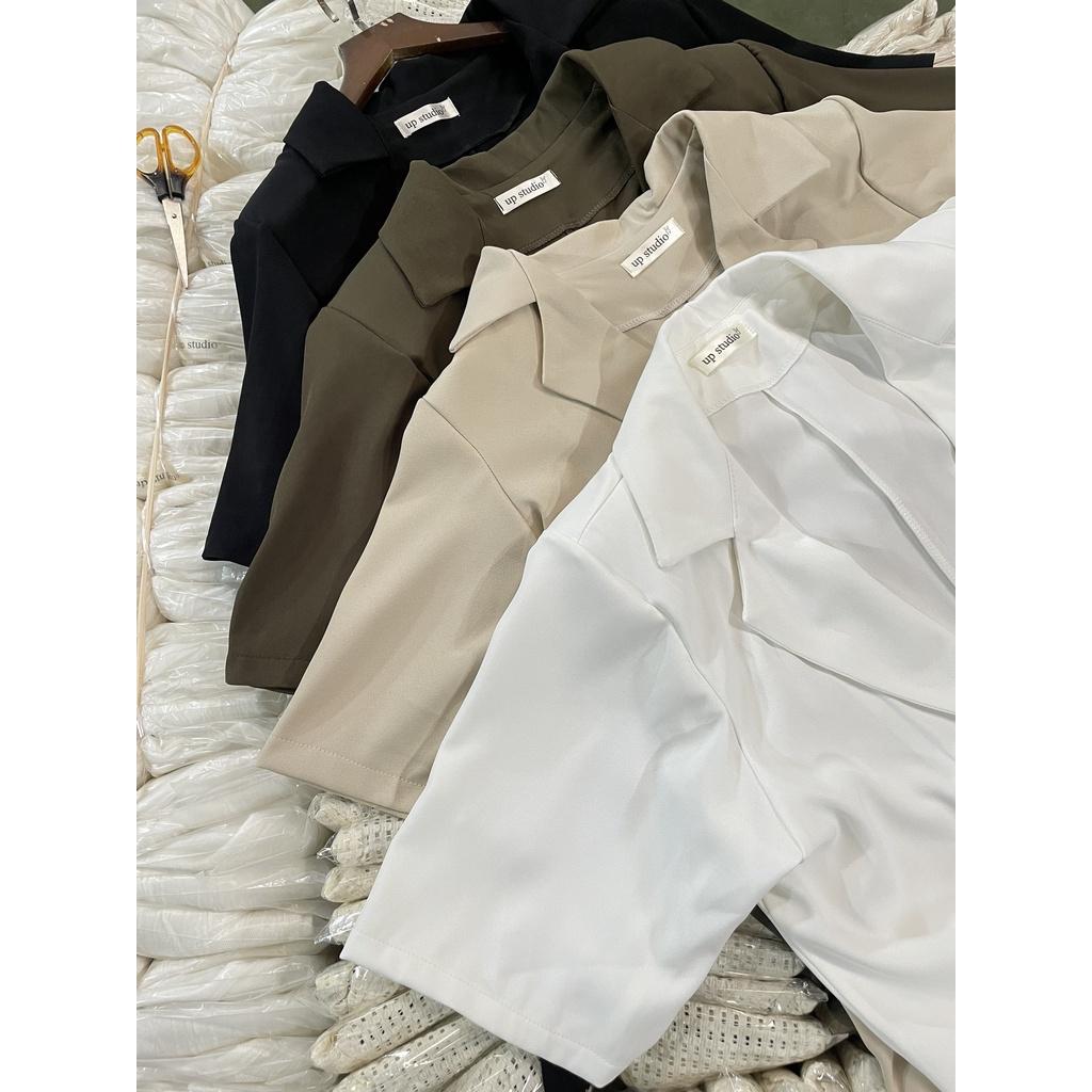 Áo blazer cộc tay EMIX, áo vest freesize dưới 58kg, hai cúc liên, chất trượt hàn