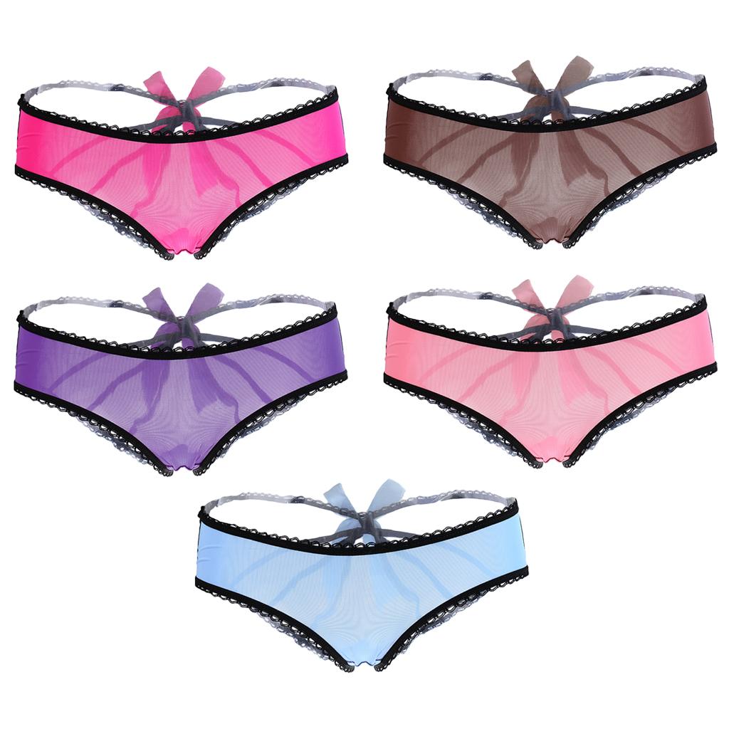 Women Thongs G-string Panties T-Back Open Knickers Lingerie Underwear - Blue Pink Red Purple Brown