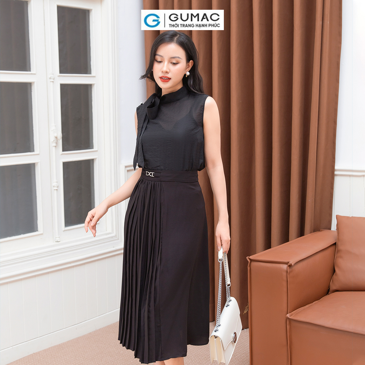 Áo kiểu thắt nơ  thời trang GUMAC AD10025