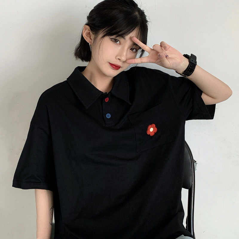Áo thun polo nam nữ tay lỡ Yinxx, áo thun có cổ nam nữ form rộng màu đen ATP04