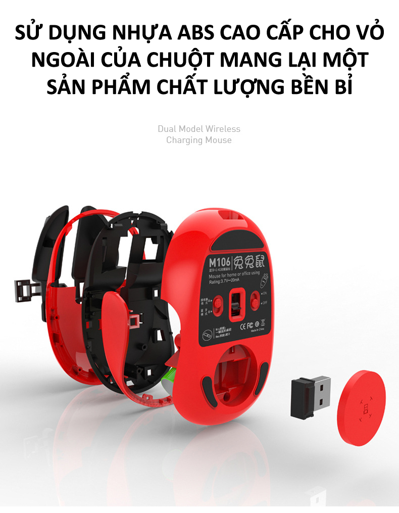 Chuột không dây M106 kết nối bằng Bluetooth và chip 2.4G siêu tiết kiệm pin, màu sắc cá tính thiết kế nhỏ gọn - Hàng Chính Hãng