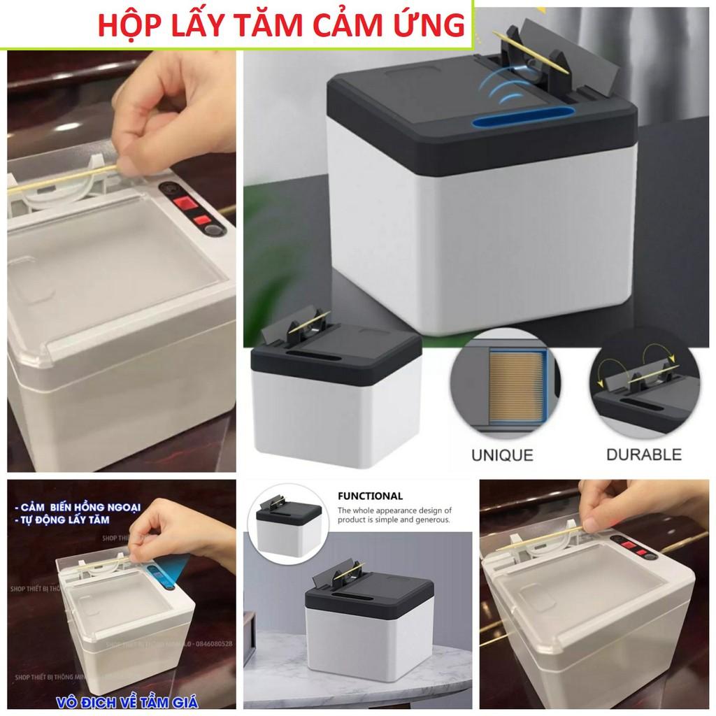 Hộp đựng tăm cảm ứng diệt khuẩn hồng ngoại lấy tăm tự động mẫu mới loại tốt chính hãng