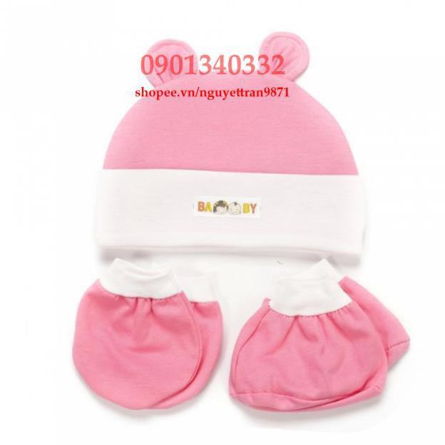 Set 5 bộ nón kèm bao tay chân màu bé sơ sinh(5 nón baby,5 bộ bao t/c màu trơn đẹp)