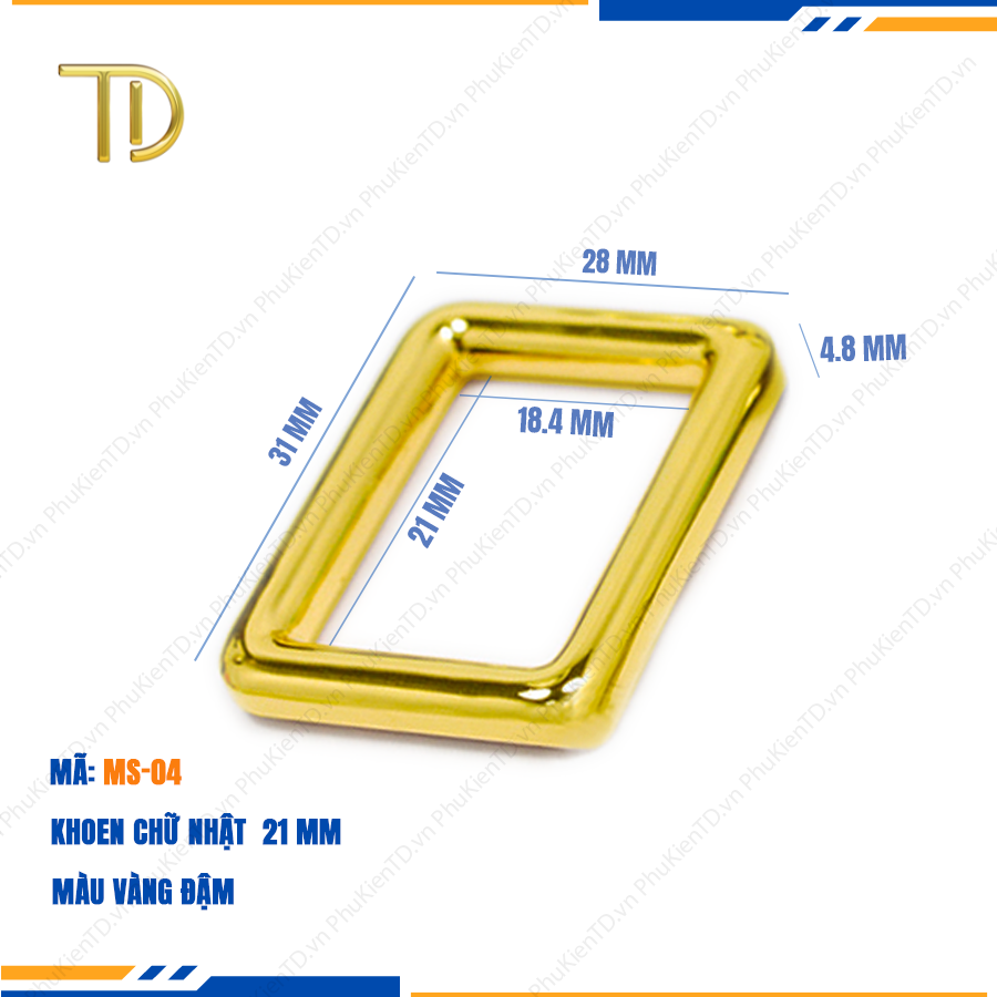 Khoen vuông túi xách, khoen chữ nhật túi xách 21mm cao cấp công nghệ mạ điện độ bền 5-8 năm