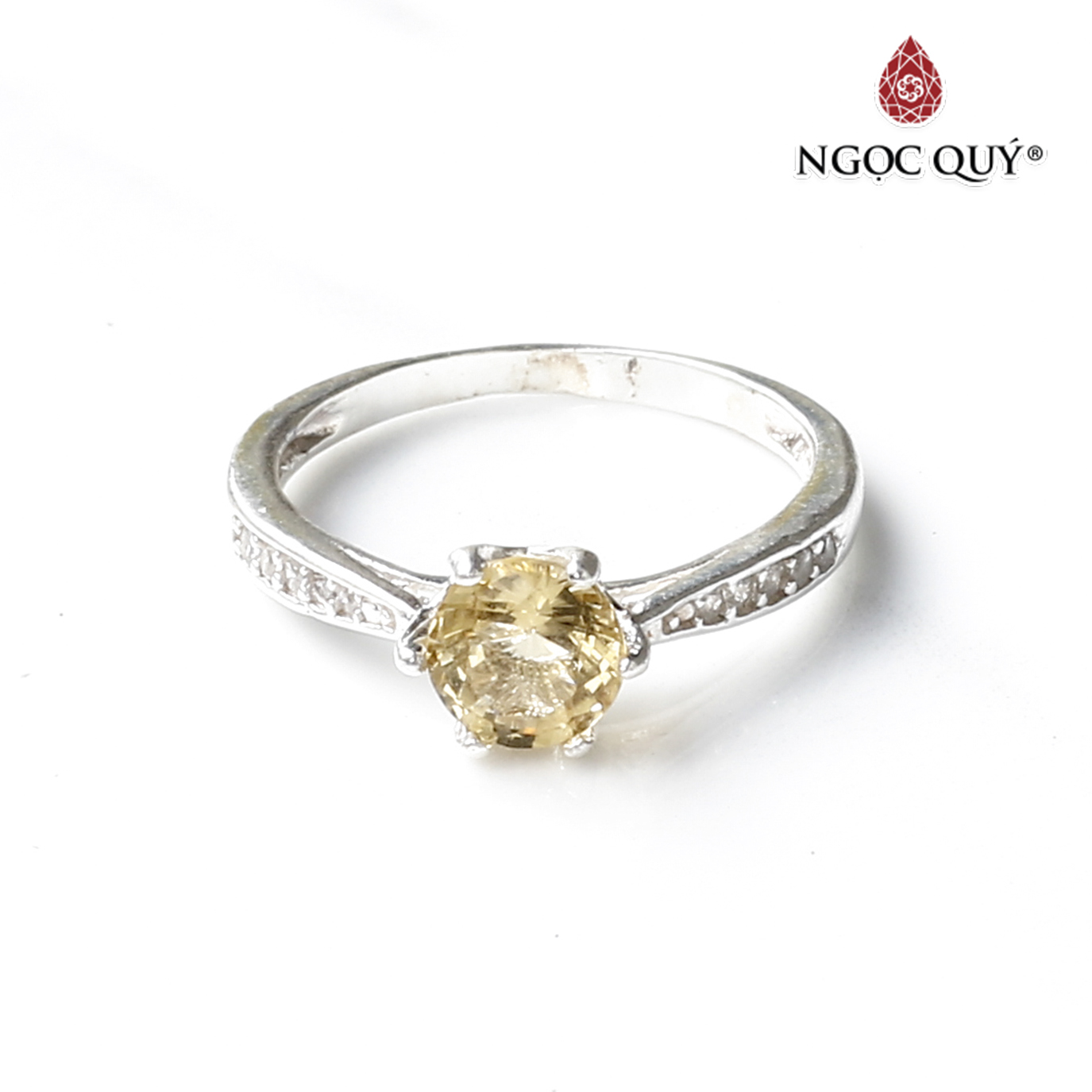 Nhẫn bạc mặt đá citrine thạch anh vàng mệnh thổ, kim - Ngọc Quý Gemstones