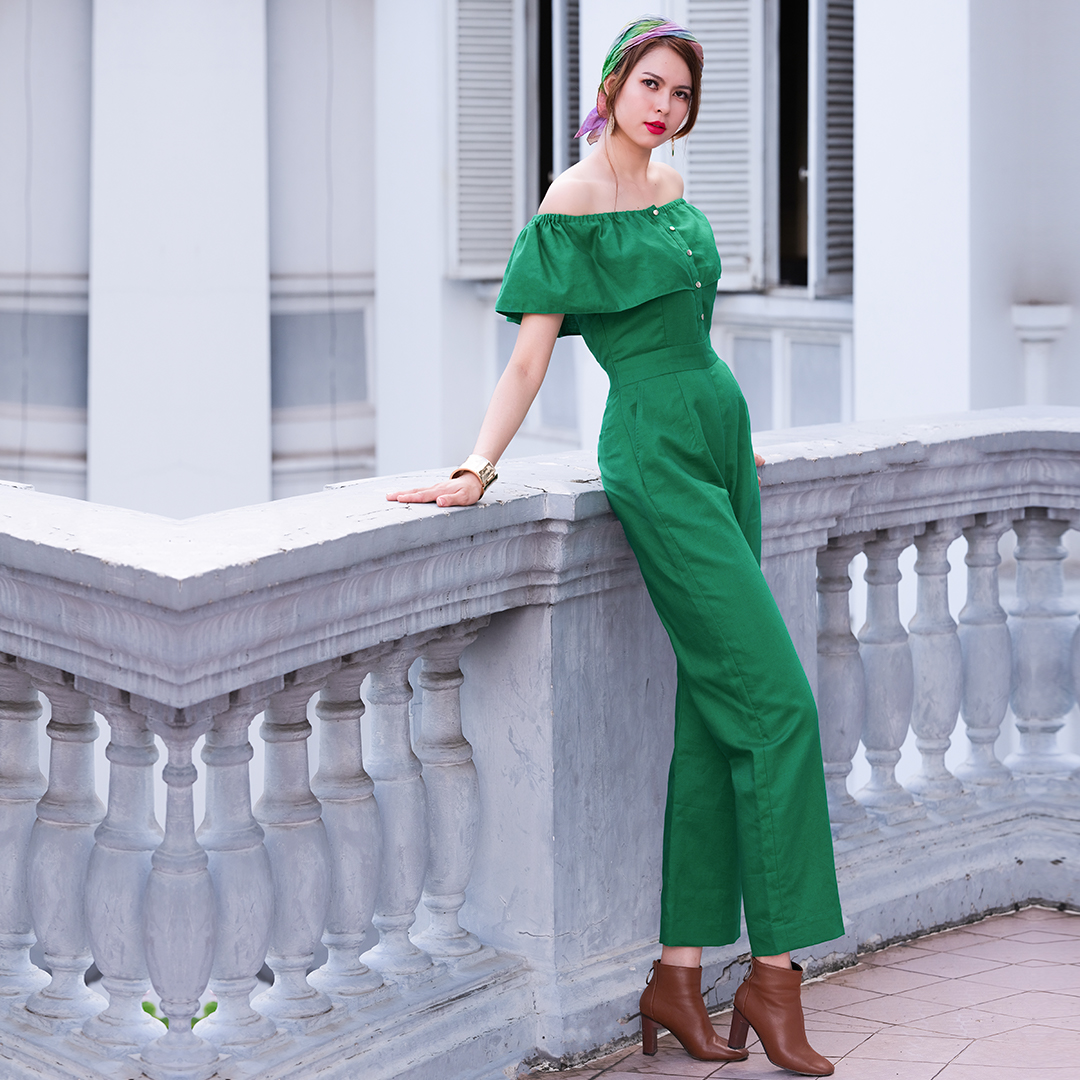 Đồ Bay Dài Bộ Áo Liền Quần Bộ Jumpsuit Thời trang thiết kế Hity DRE132 (Xanh Rừng Nhiệt Đới)