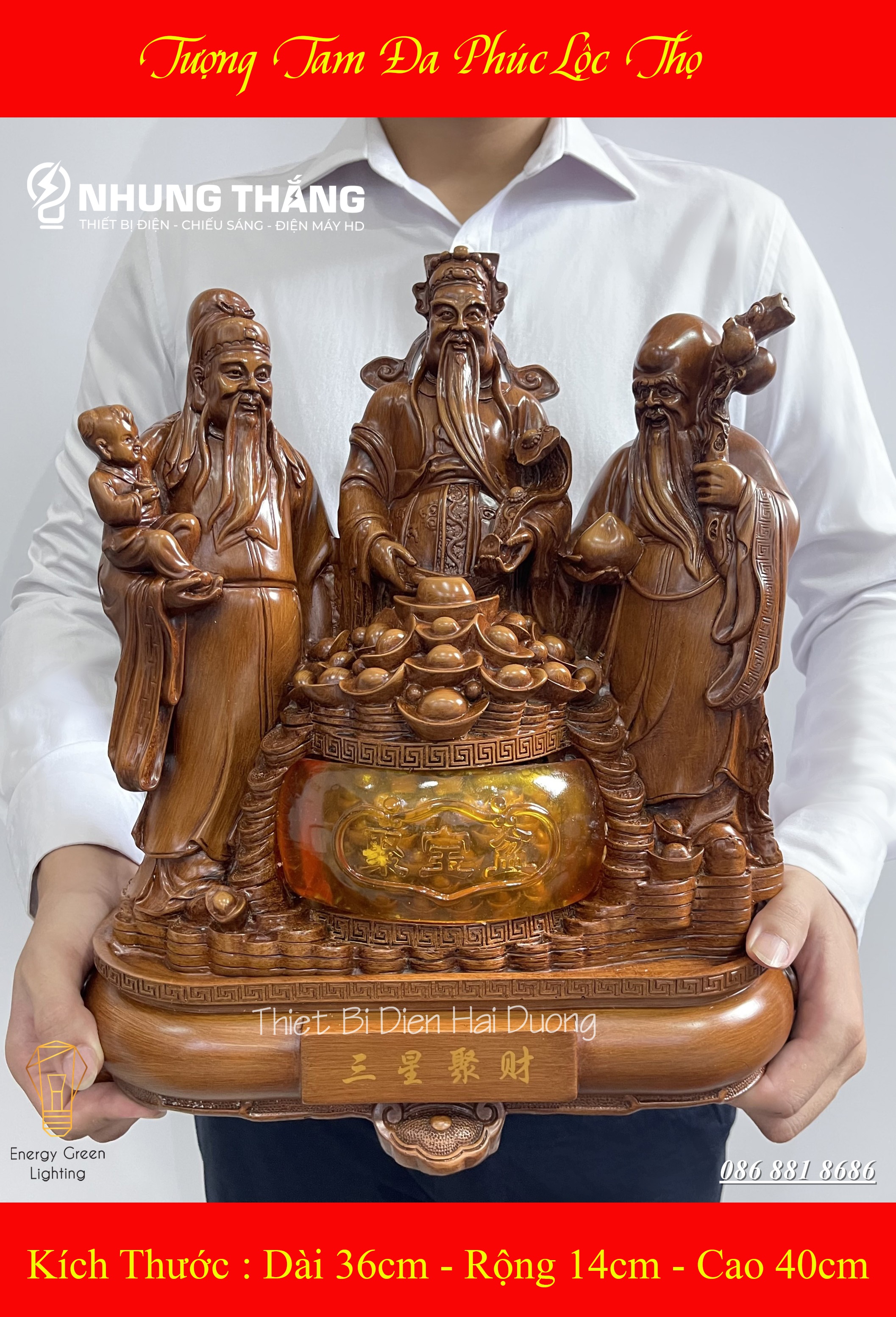 Bộ Tượng Tam Đa Phúc Lộc Thọ PT-33 - Cao 40cm - Mang Đến T iền Tài Hạnh Phúc Viên Mãn - Thọ Tỷ Nam Sơn