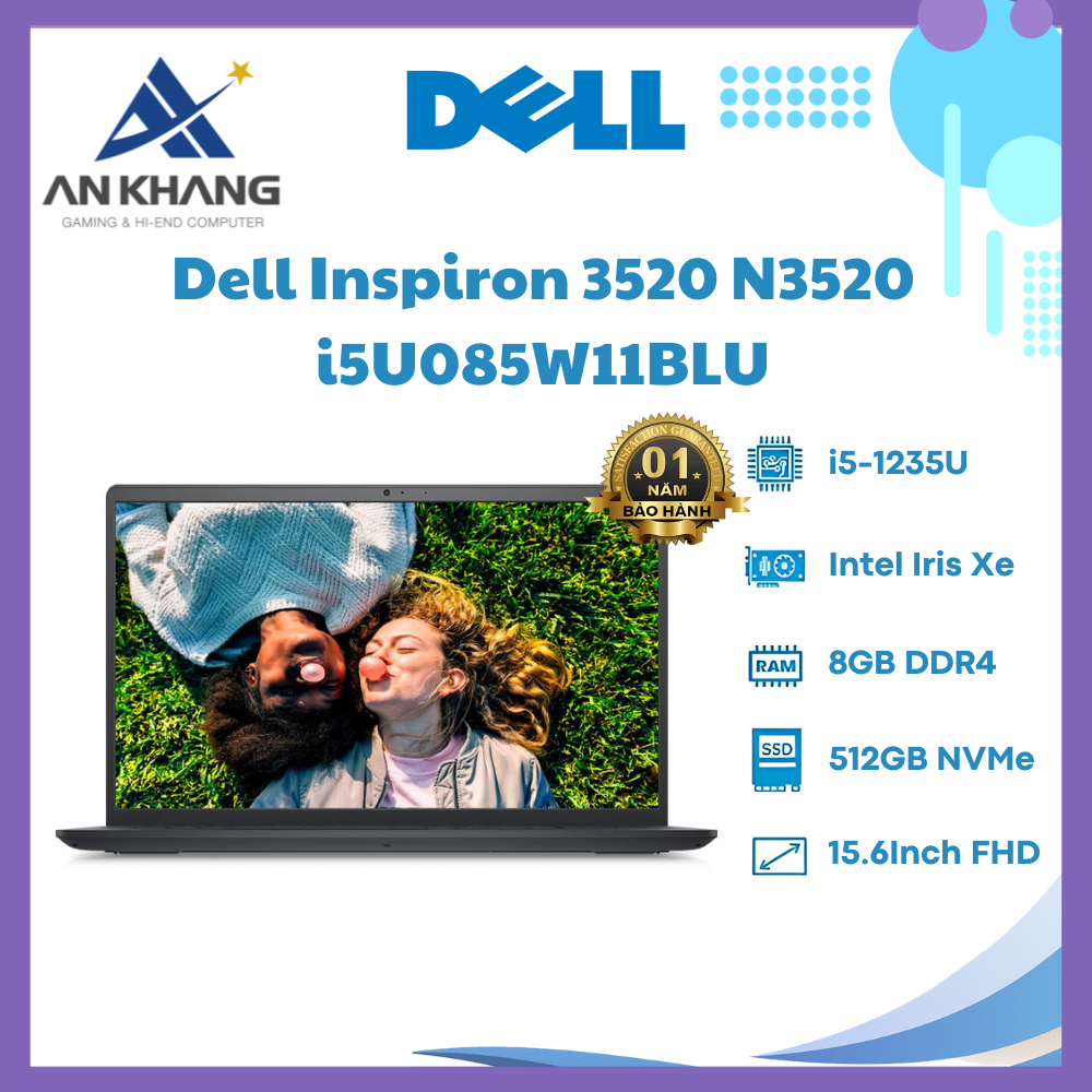 Laptop Dell Inspiron 15 3520 i5U085W11BLU (Core i5-1235U | 8GB | 512GB | Intel Iris Xe | 15.6 inch FHD | Win 11 | Office | Đen) - Hàng Chính Hãng - Bảo Hành 12 Tháng