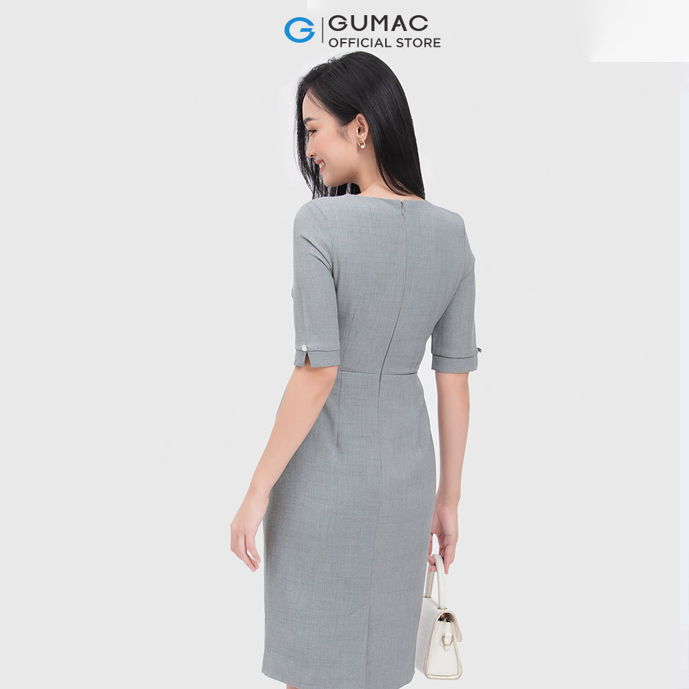 Đầm nữ GUMAC DC04063 form bút chì cổ tròn thời trang công sở