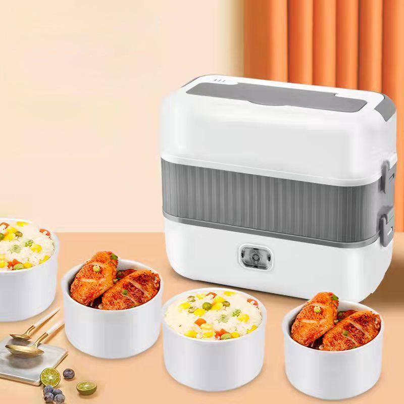Hộp cơm cắm điện đa năng, hộp cơm hâm nóng văn phòng tự nấu chín thức ăn với 4 Hộp Inox