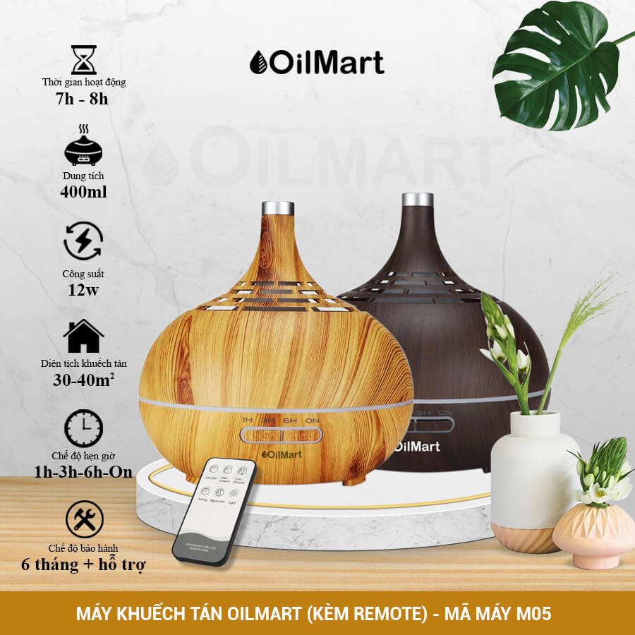 Máy Khuếch Tán Tinh Dầu Oilmart Bầu Tiên - 9W 400ml (Kèm Điều Khiển)