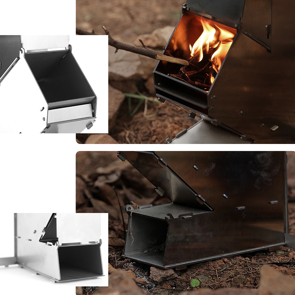 Outdoor Collapsible Wood Burning Stove Detachable Portable Stainless Steel Rocket Stove Camp Tent Stove