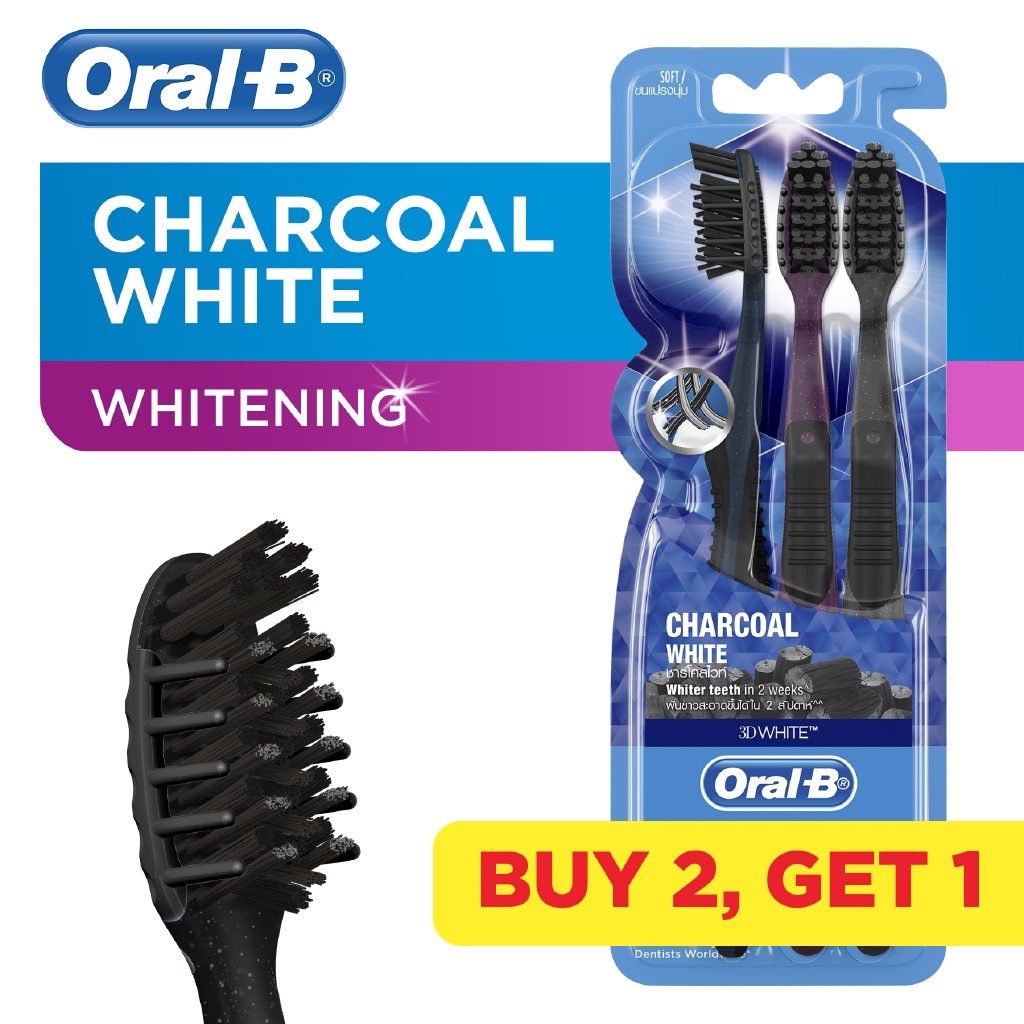 Bàn chải Oral B Charcoal White Lông mềm Vỉ 3 cây [made in Ireland]