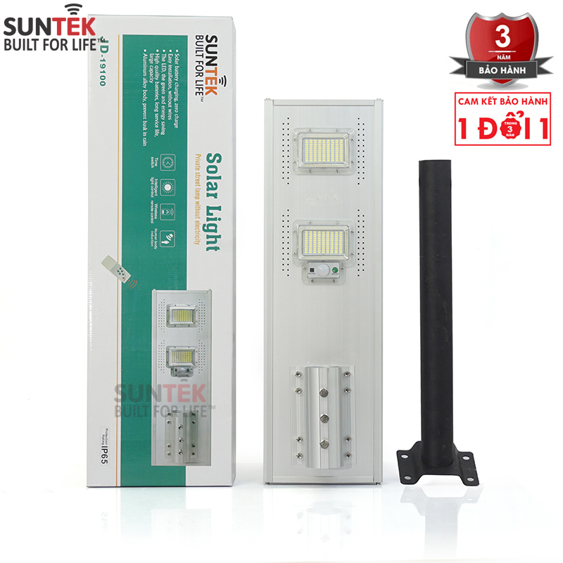 Đèn Đường Năng Lượng Mặt Trời Liền Thể SUNTEK LED Solar Street Light JD-19100 100W - Hàng Chính Hãng
