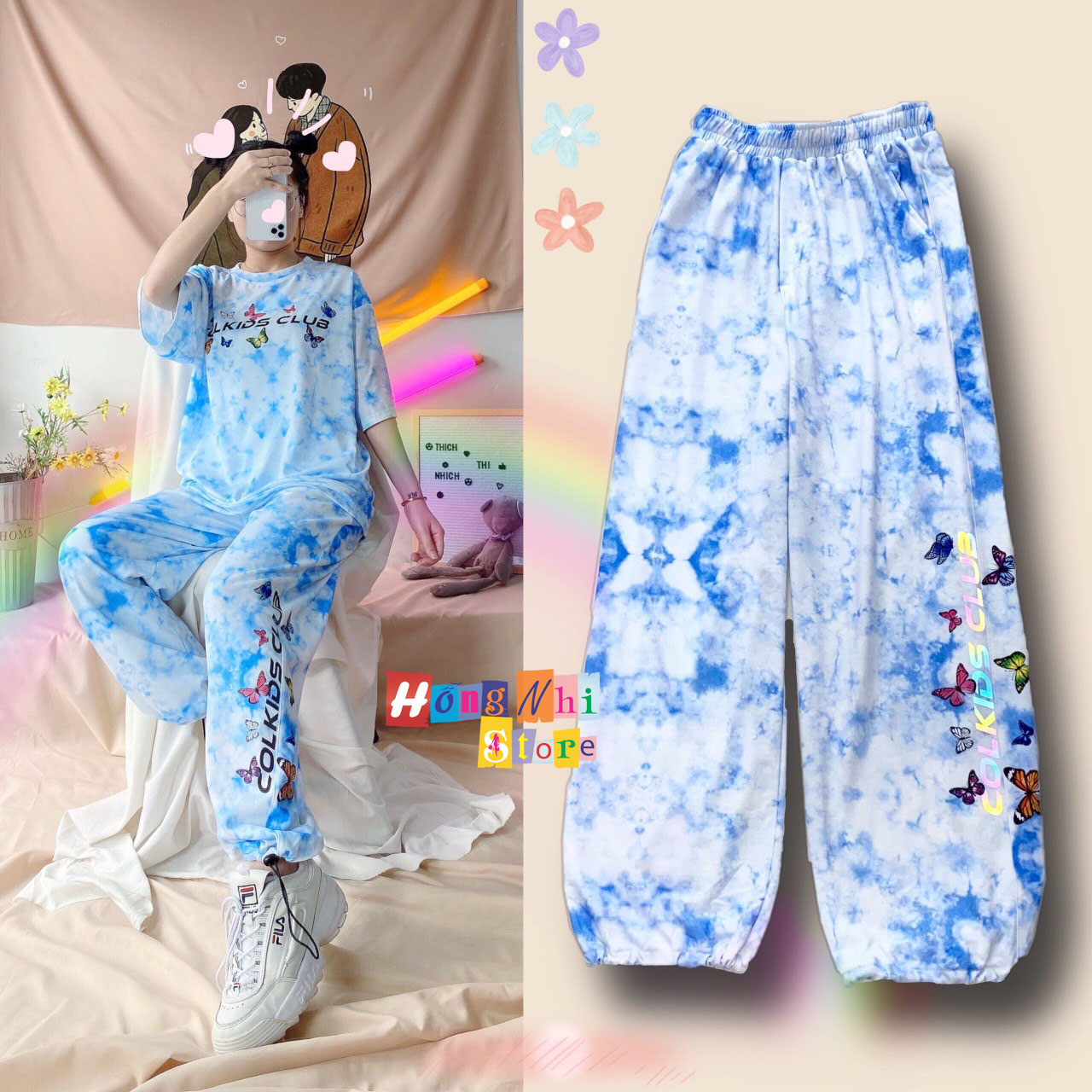 Quần Jogger Thun Dài Dây Rút Loang Màu Phản Quang Xanh Dương - Quần Thun Rút Dây Unisex - MM