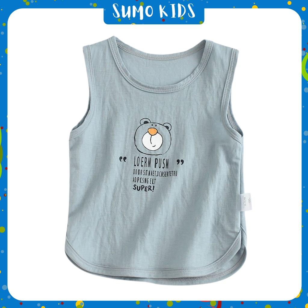 Áo Thun Cộc Tay In Hình Gấu Cho Bé Trai Bé Gái SUMO KIDS, Áo Ba Lỗ Chất Đũi Cao Cấp Cho Bé Từ 6-28Kg