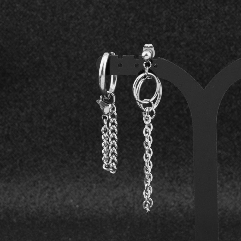 1 ĐÔI Khuyên tai không đối xứng xích dài punk rock cá tính