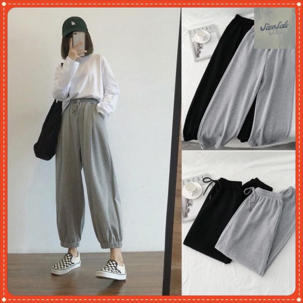 Quần jogger nữ trơn from quần ống rộng chun gấu vải nỉ ép không xù