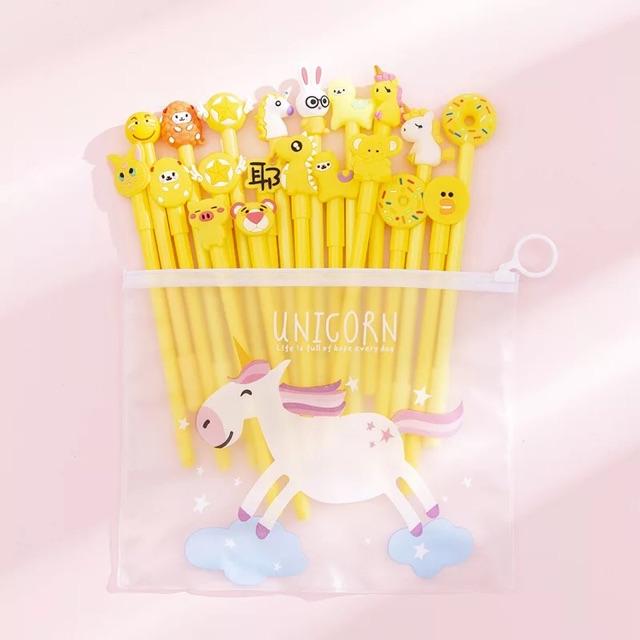 Set 20 Bút Bi Mực Nước Mặt Icon Đáng Yêu, unicorn... Bút Nước Cute